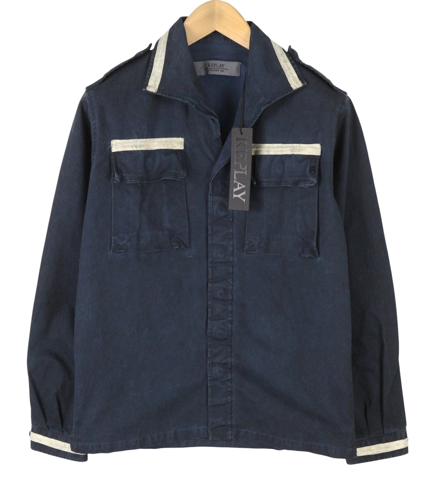 REPLAY W2971 Women Jacket M Dark Blue Glitter Details Lightweight