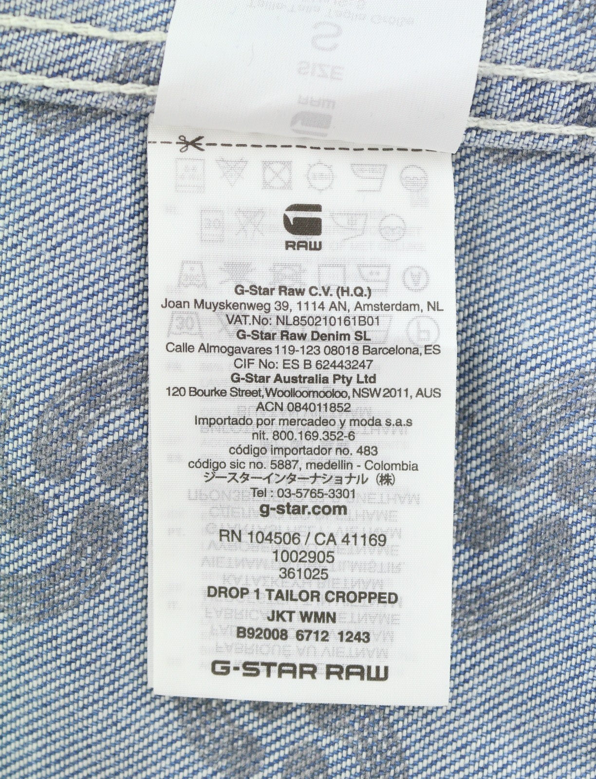 G-STAR Drop 1 Tailor Cropped Women Jacket S Blue Denim Button-Up 3/4 Sleeves