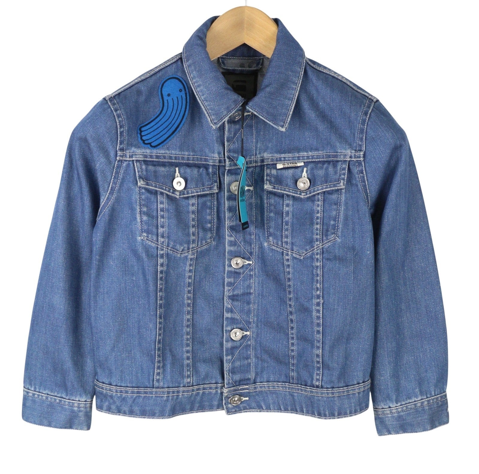 G-STAR Drop 1 Tailor Cropped Women Jacket S Blue Denim Button-Up 3/4 Sleeves