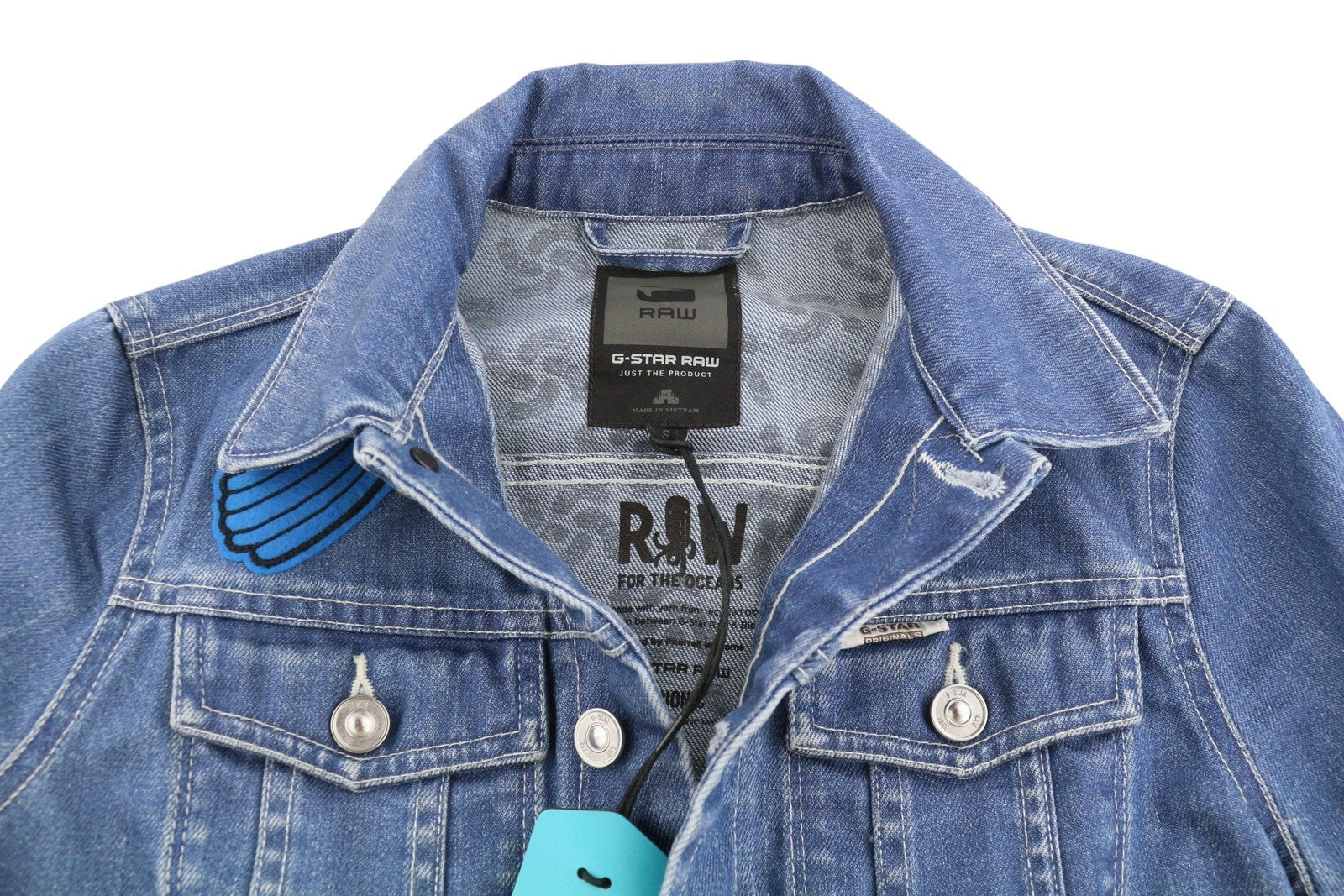 G-STAR Drop 1 Tailor Cropped Women Jacket S Blue Denim Button-Up 3/4 Sleeves