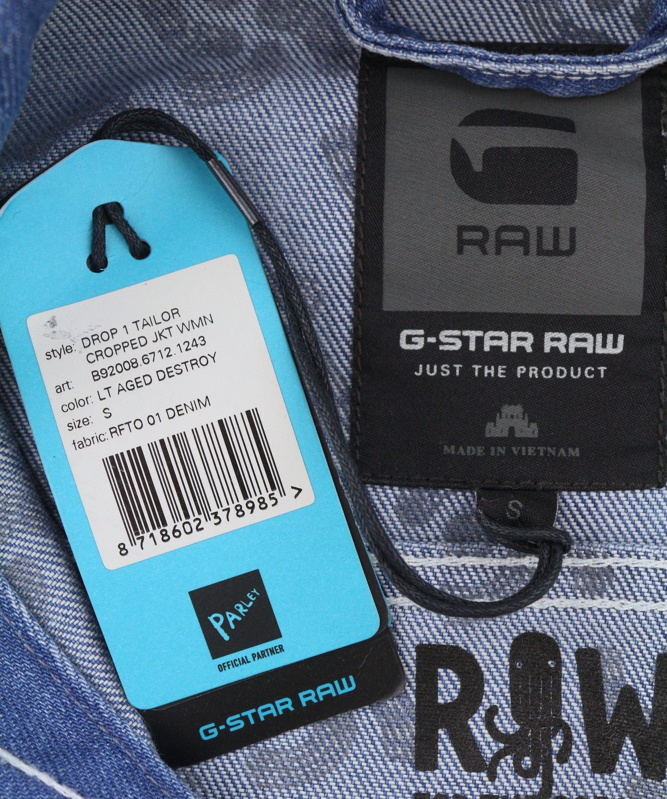 G-STAR Drop 1 Tailor Cropped Women Jacket S Blue Denim Button-Up 3/4 Sleeves