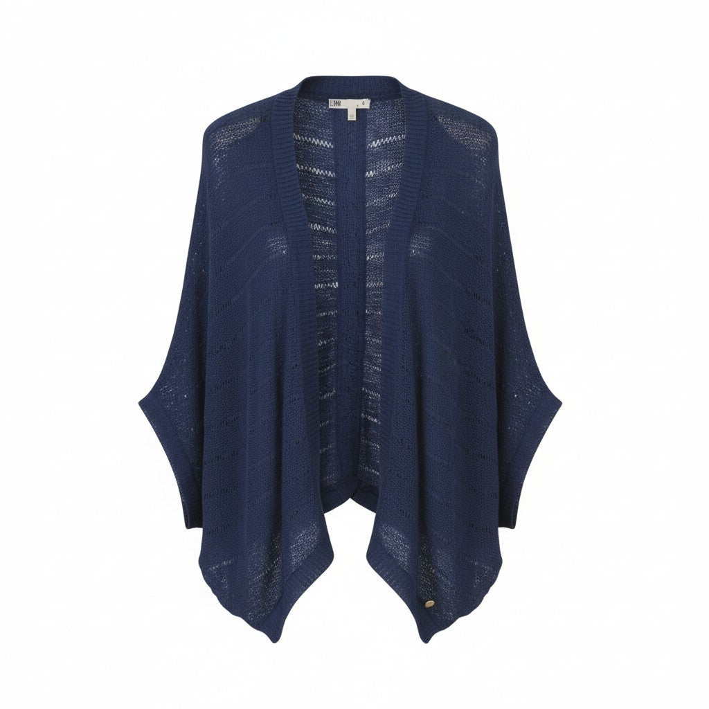 BLACKOUT DNN Marina Cardigan Women Jumper L Dark Blue Open-Knit Loose Fit