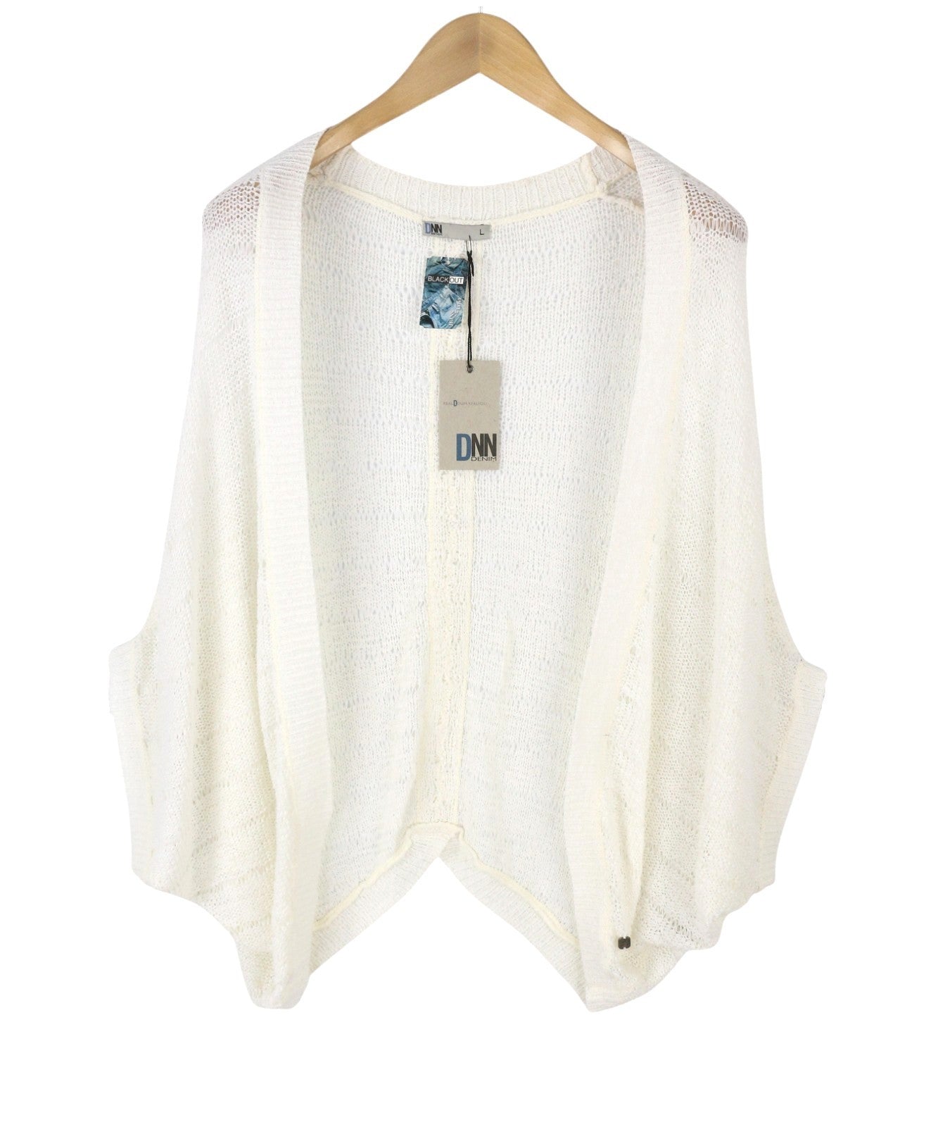 BLACKOUT DNN Marina Cardigan Women Jumper L White Open-Knit Loose Fit