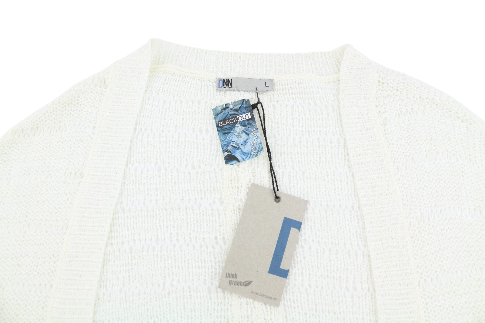BLACKOUT DNN Marina Cardigan Women Jumper L White Open-Knit Loose Fit
