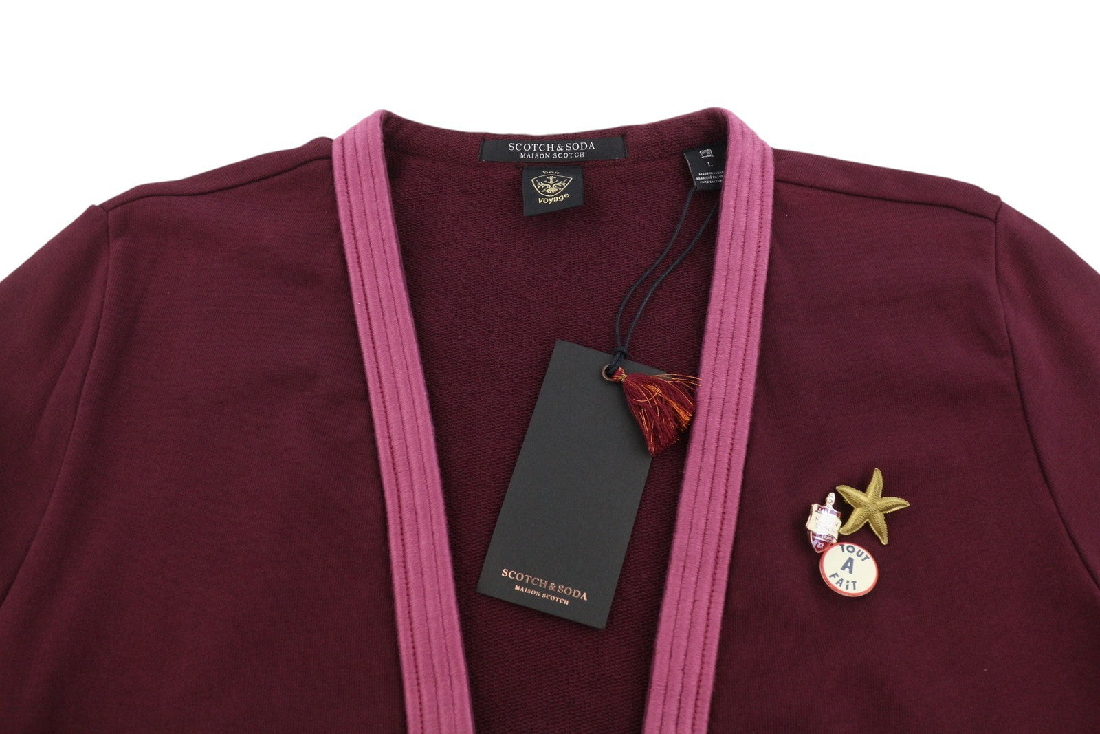 MAISON SCOTCH Women Sweatshirt L Burgundy Cotton Long Sleeved Cardigan