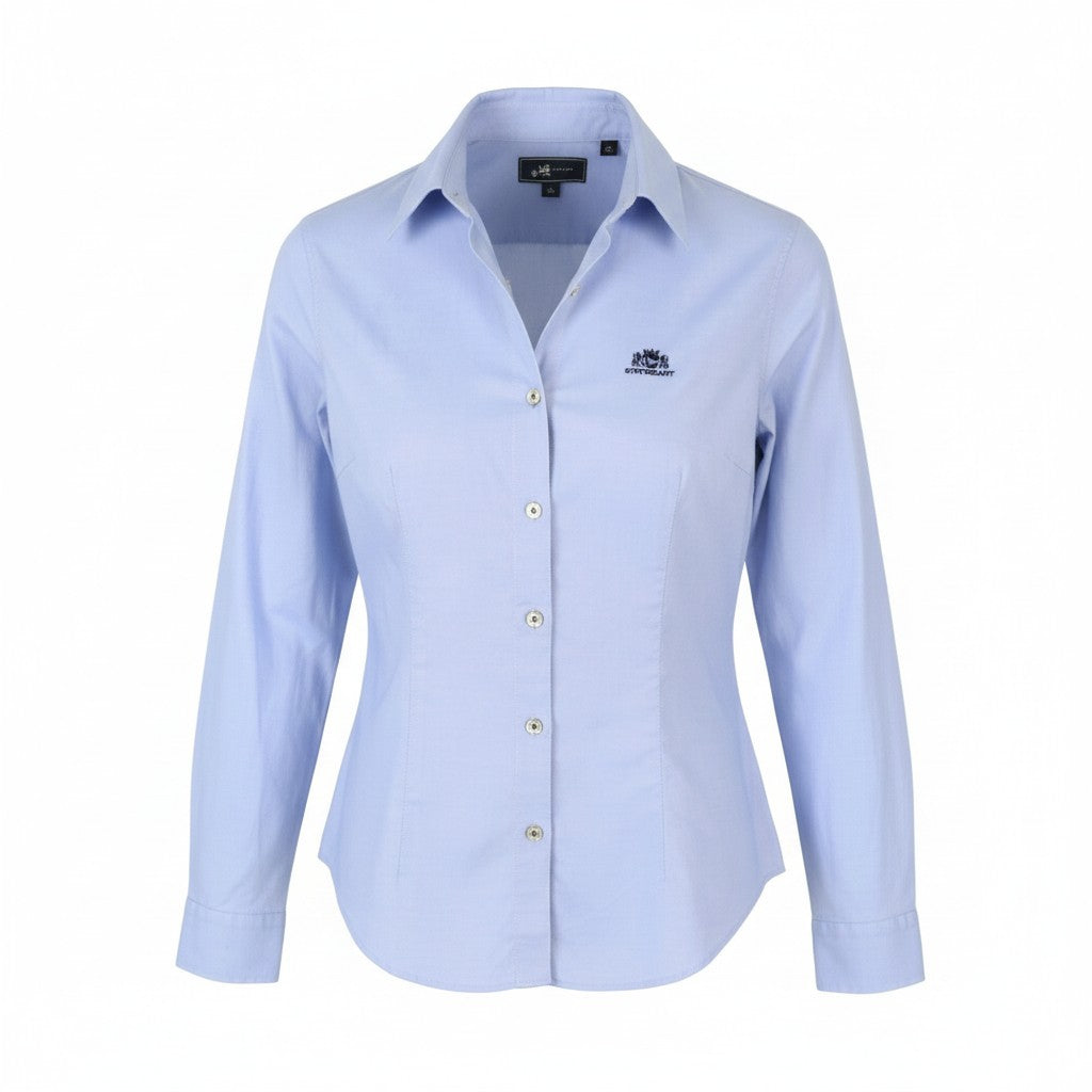 STATE OF ART Women Shirt L Blue Spread Collar Button-Up Casual