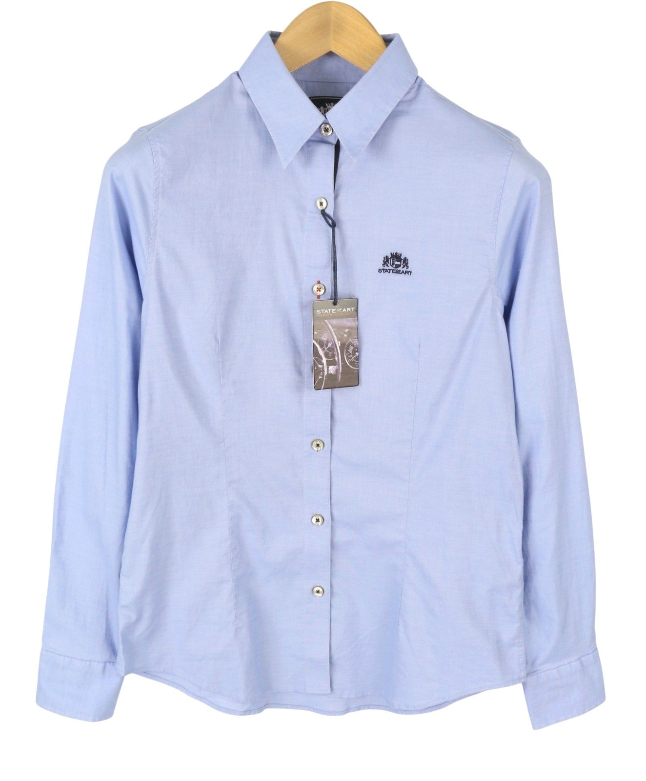 STATE OF ART Women Shirt L Blue Spread Collar Button-Up Casual