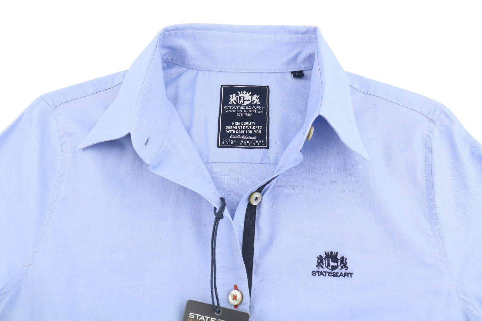 STATE OF ART Women Shirt L Blue Spread Collar Button-Up Casual