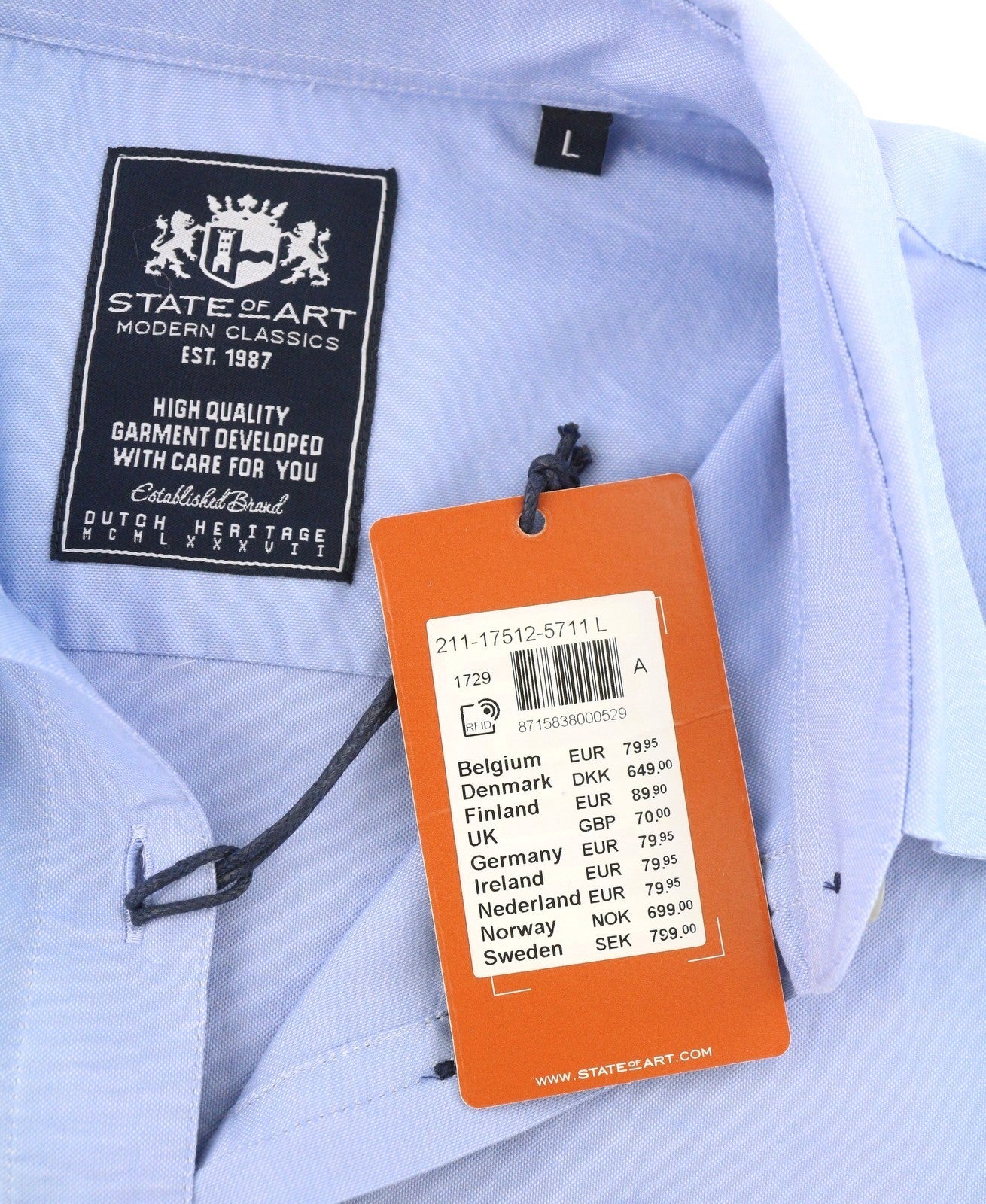 STATE OF ART Women Shirt L Blue Spread Collar Button-Up Casual