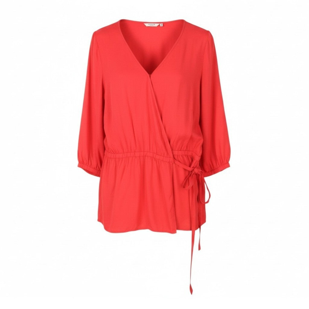 TOM TAILOR My True Me Women Blouse EU48 2XL Red Wrap V-Neck 3/4 Sleeves