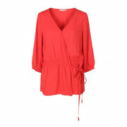 TOM TAILOR My True Me Women Blouse EU48 2XL Red Wrap V-Neck 3/4 Sleeves