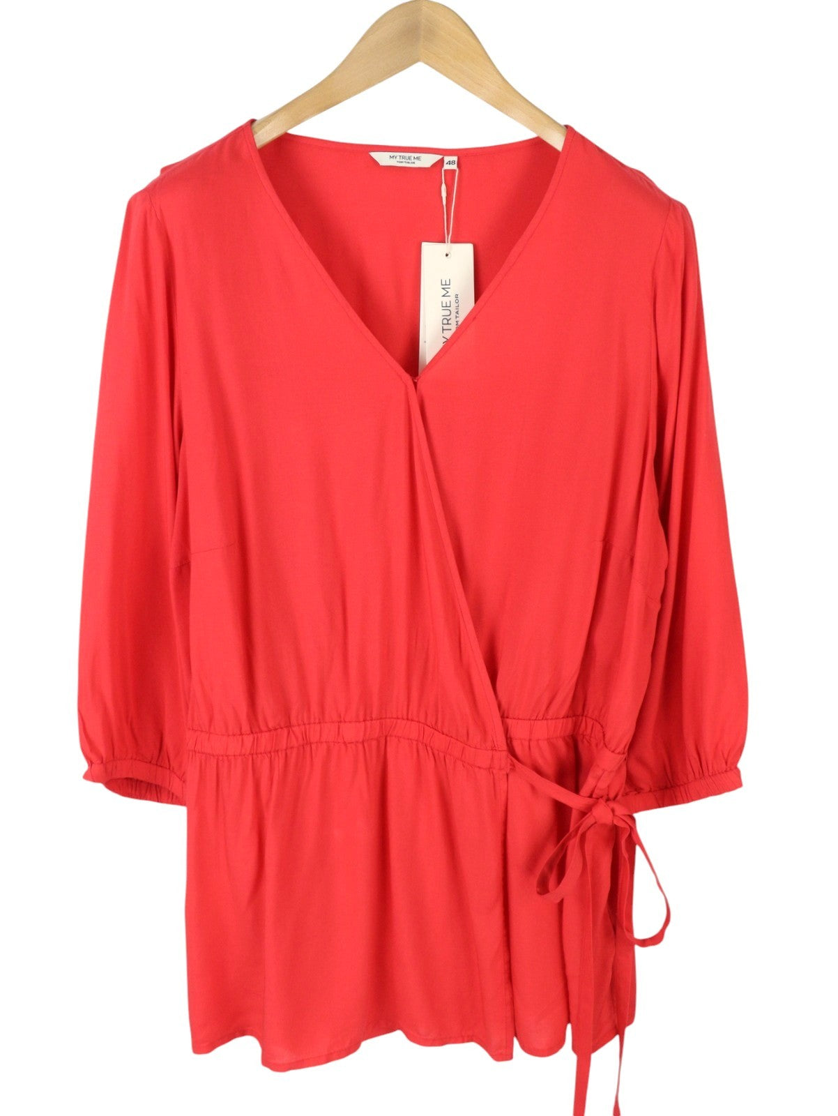 TOM TAILOR My True Me Women Blouse EU48 2XL Red Wrap V-Neck 3/4 Sleeves
