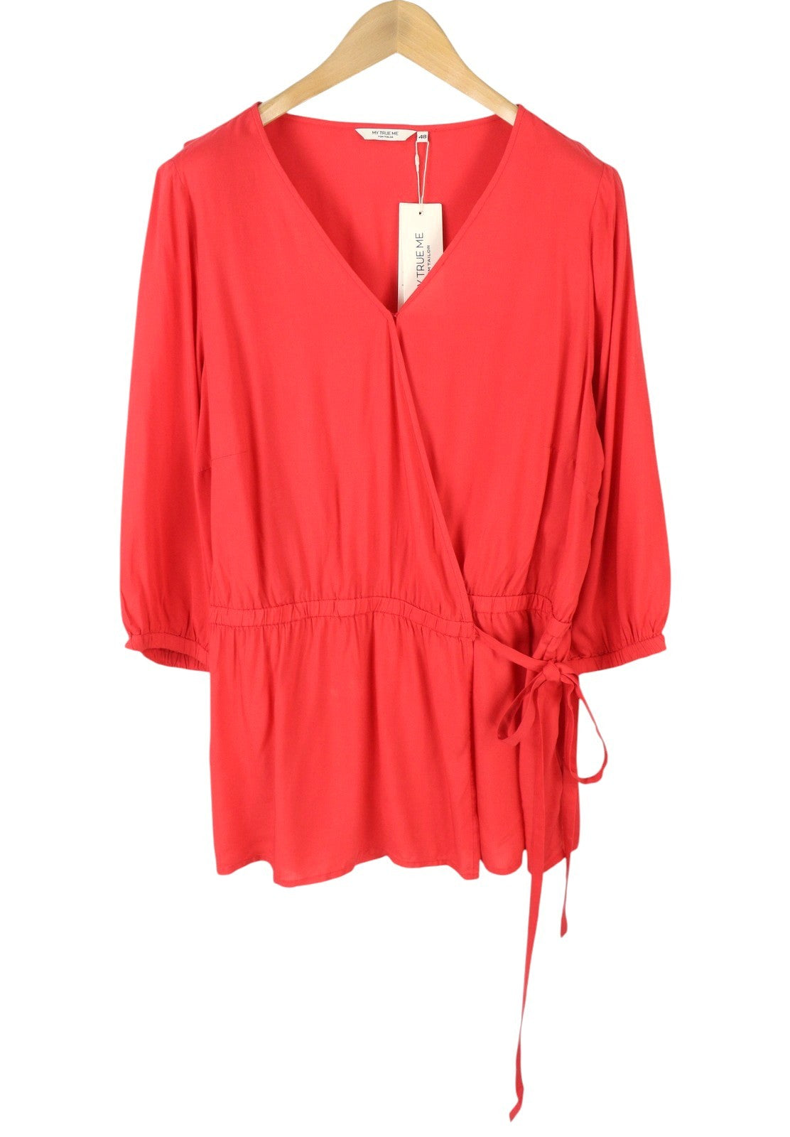 TOM TAILOR My True Me Women Blouse EU48 2XL Red Wrap V-Neck 3/4 Sleeves