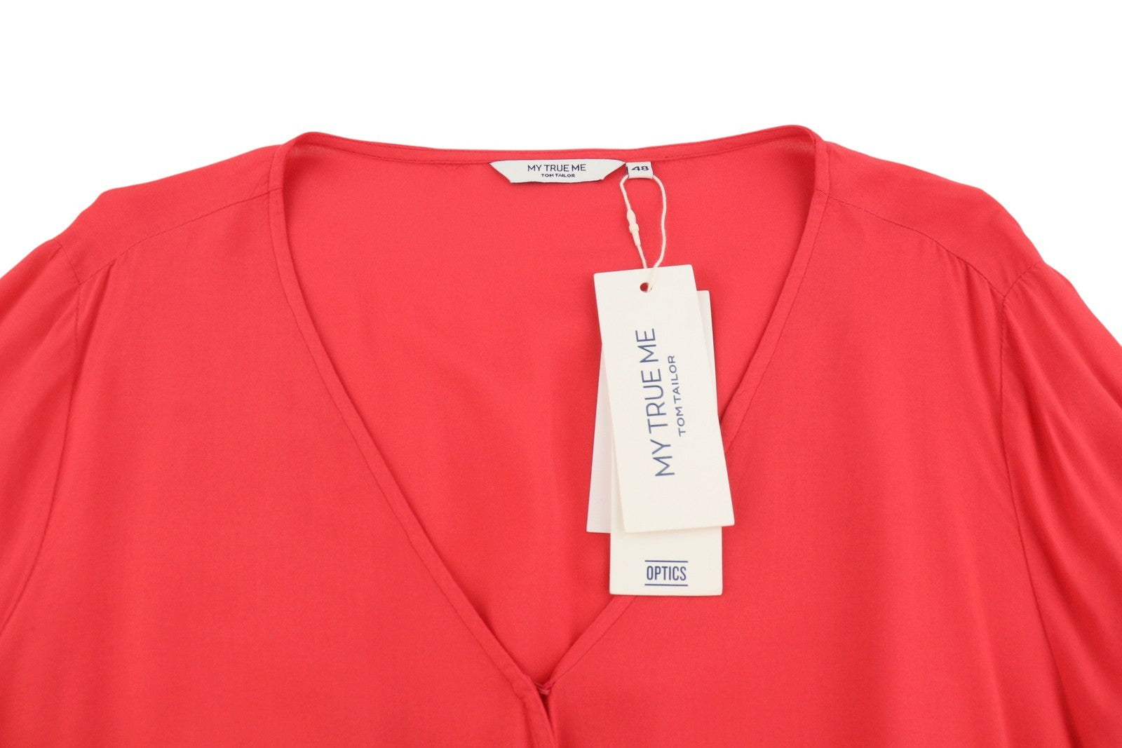 TOM TAILOR My True Me Women Blouse EU48 2XL Red Wrap V-Neck 3/4 Sleeves