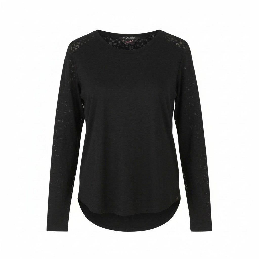 MAISON SCOTCH Women Blouse S Black Sheer Leopard Print Crew Neck Long Sleeved