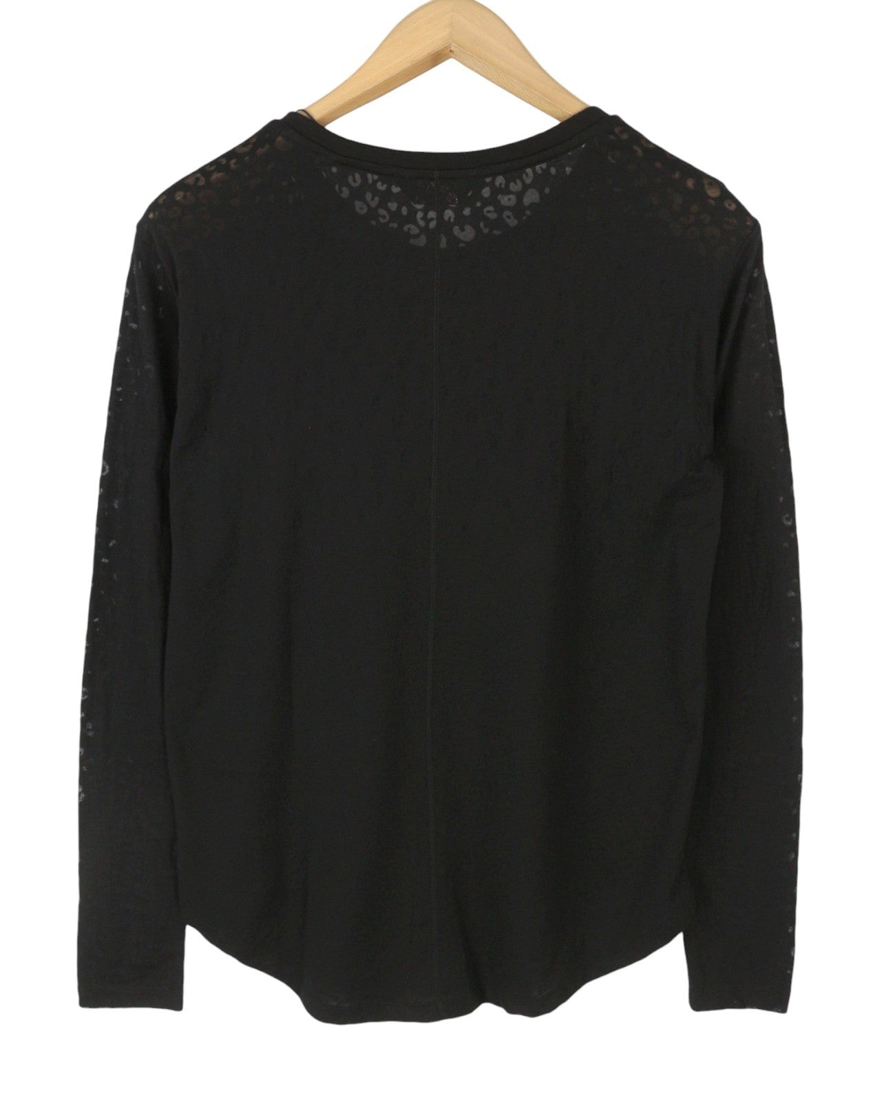 MAISON SCOTCH Women Blouse S Black Sheer Leopard Print Crew Neck Long Sleeved