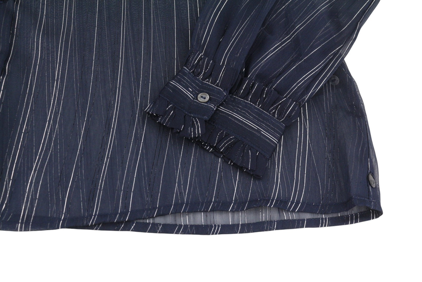 MAISON SCOTCH Women Blouse M Blue Shiny Glitter Pinstriped Transparent Button-Up