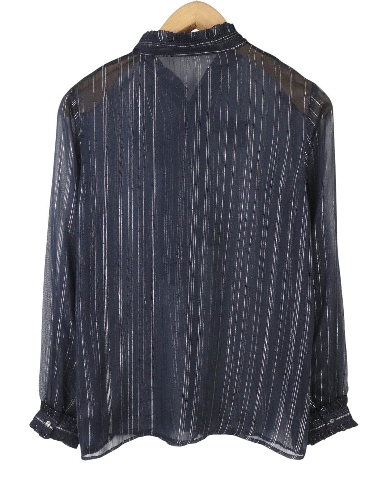 MAISON SCOTCH Women Blouse S Blue Shiny Glitter Pinstriped Transparent Button-Up