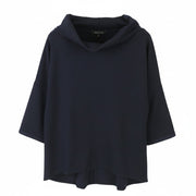 INFINITE YOU Women Blouse L/XL Dark Blue Textured High Loose Neck 3/4 Sleeves