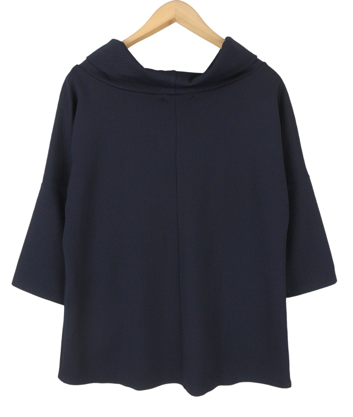 INFINITE YOU Women Blouse L/XL Dark Blue Textured High Loose Neck 3/4 Sleeves