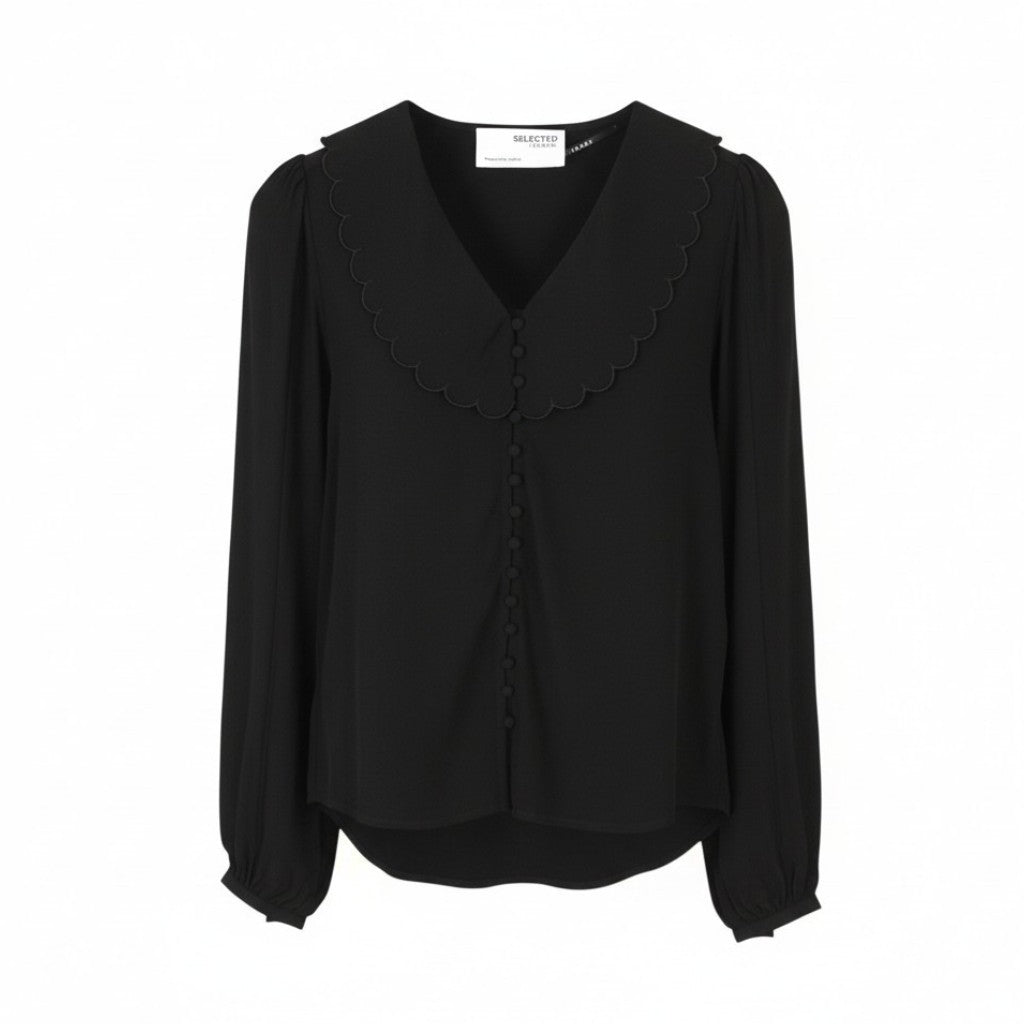 SELECTED Scalotte LS Women Blouse EU34 XS Black Button Up Long Sleeved
