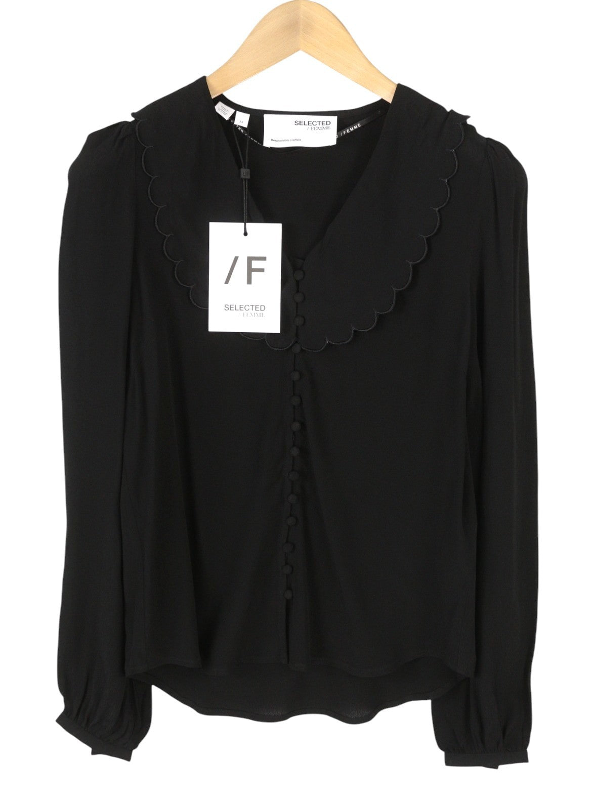 SELECTED Scalotte LS Women Blouse EU34 XS Black Button Up Long Sleeved