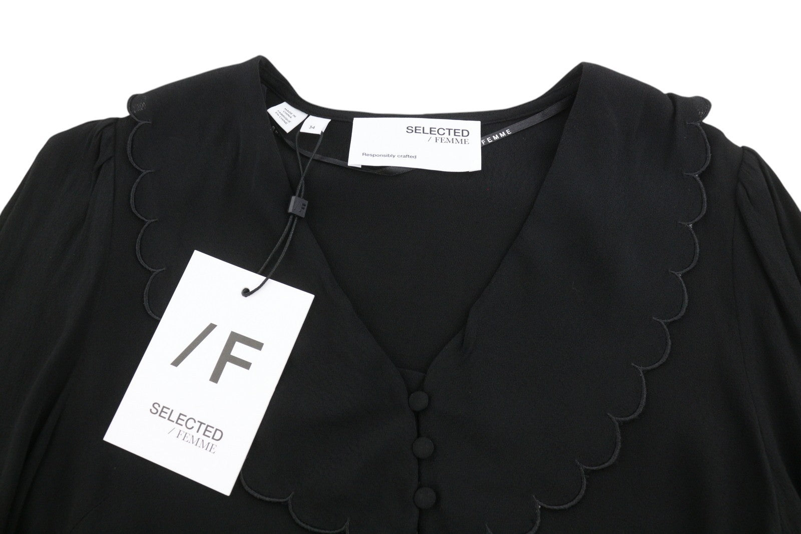 SELECTED Scalotte LS Women Blouse EU34 XS Black Button Up Long Sleeved