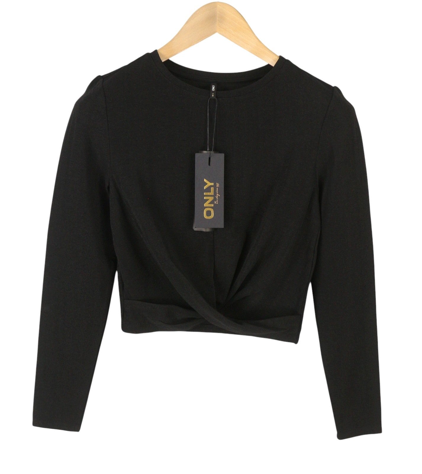 ONLY Queeny L/S Cropped Twist Women Blouse S Black Shiny Glitter Crew Neck