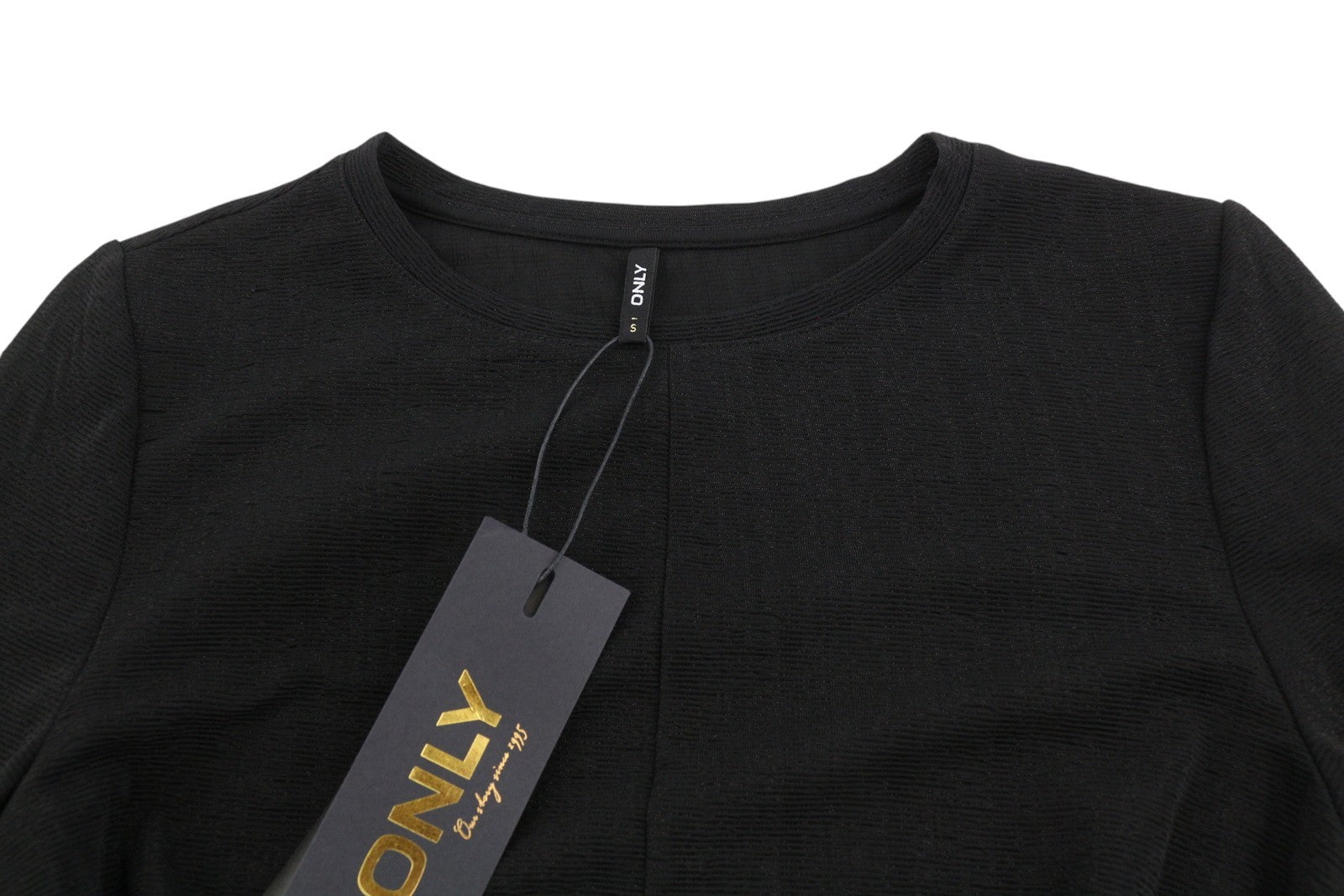 ONLY Queeny L/S Cropped Twist Women Blouse S Black Shiny Glitter Crew Neck