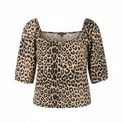 MISSGUIDED Leopard Puff Sleeve Women Blouse EU48 2XL Black Square Collar