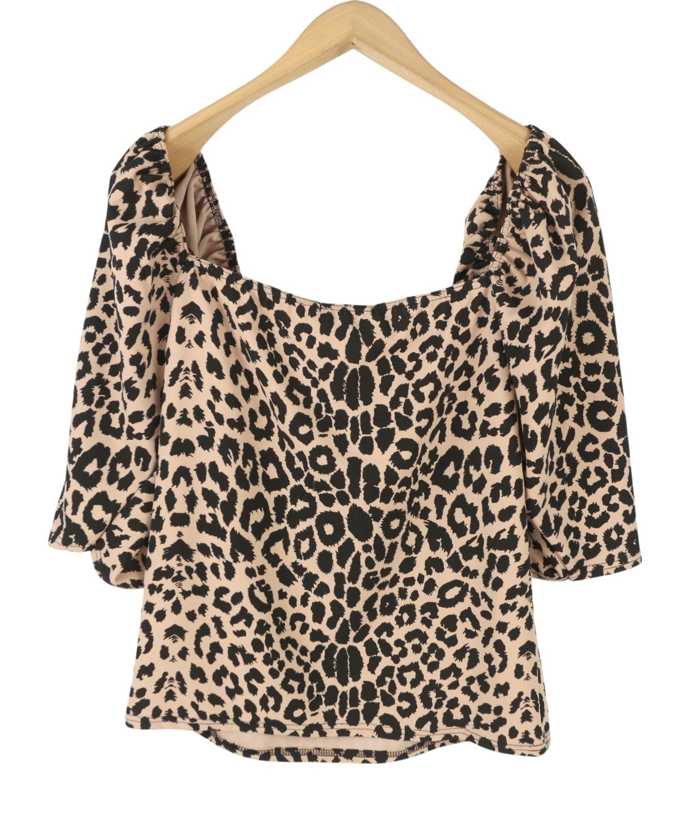 MISSGUIDED Leopard Puff Sleeve Women Blouse EU48 2XL Black Square Collar