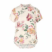 ONLY Alma Life S/S Frill Women Blouse EU34 XS Beige Flowers Print Ruffle Neck