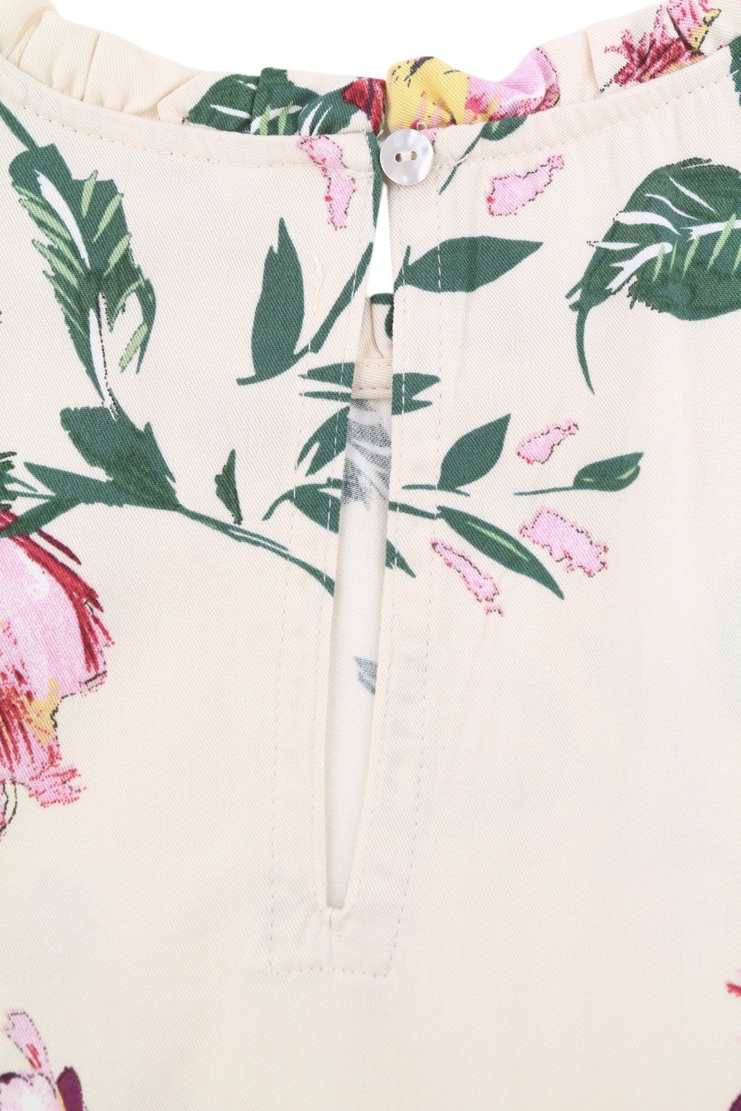 ONLY Alma Life S/S Frill Women Blouse EU34 XS Beige Flowers Print Ruffle Neck