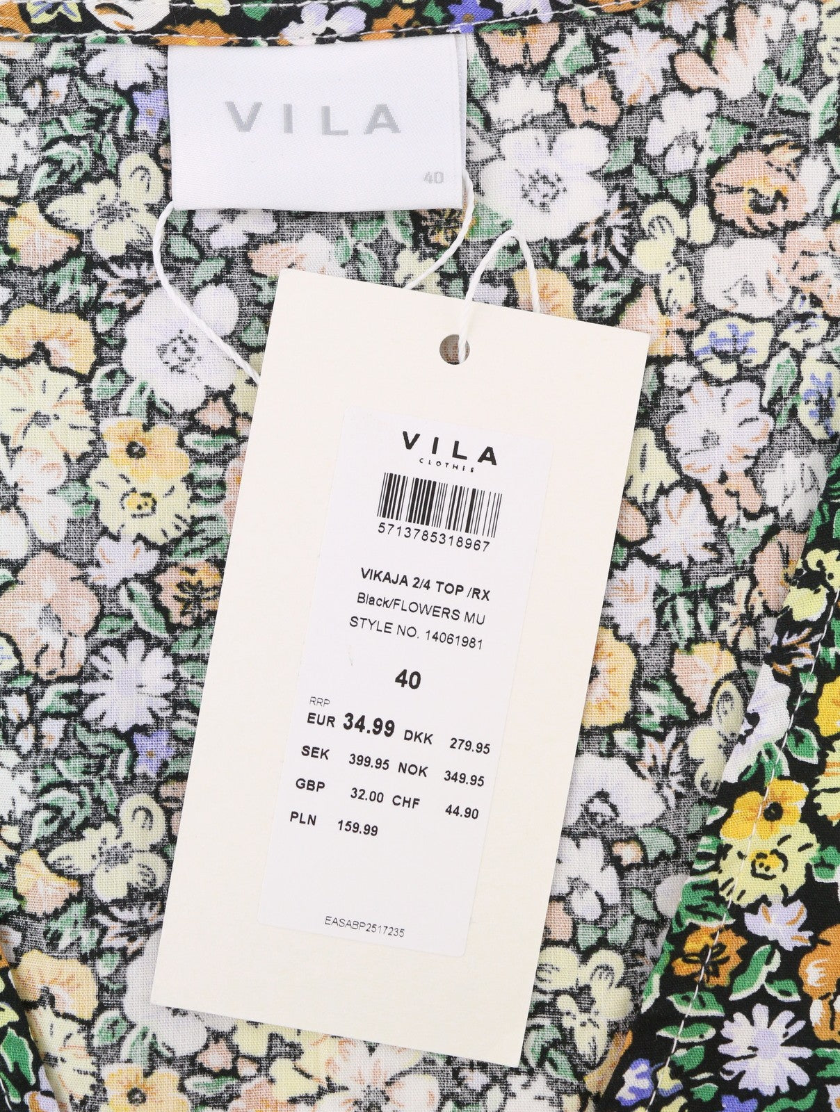 VILA Kaja 2/4 Women Blouse EU40 L Multicolor Flowers Print Puff Short Sleeve