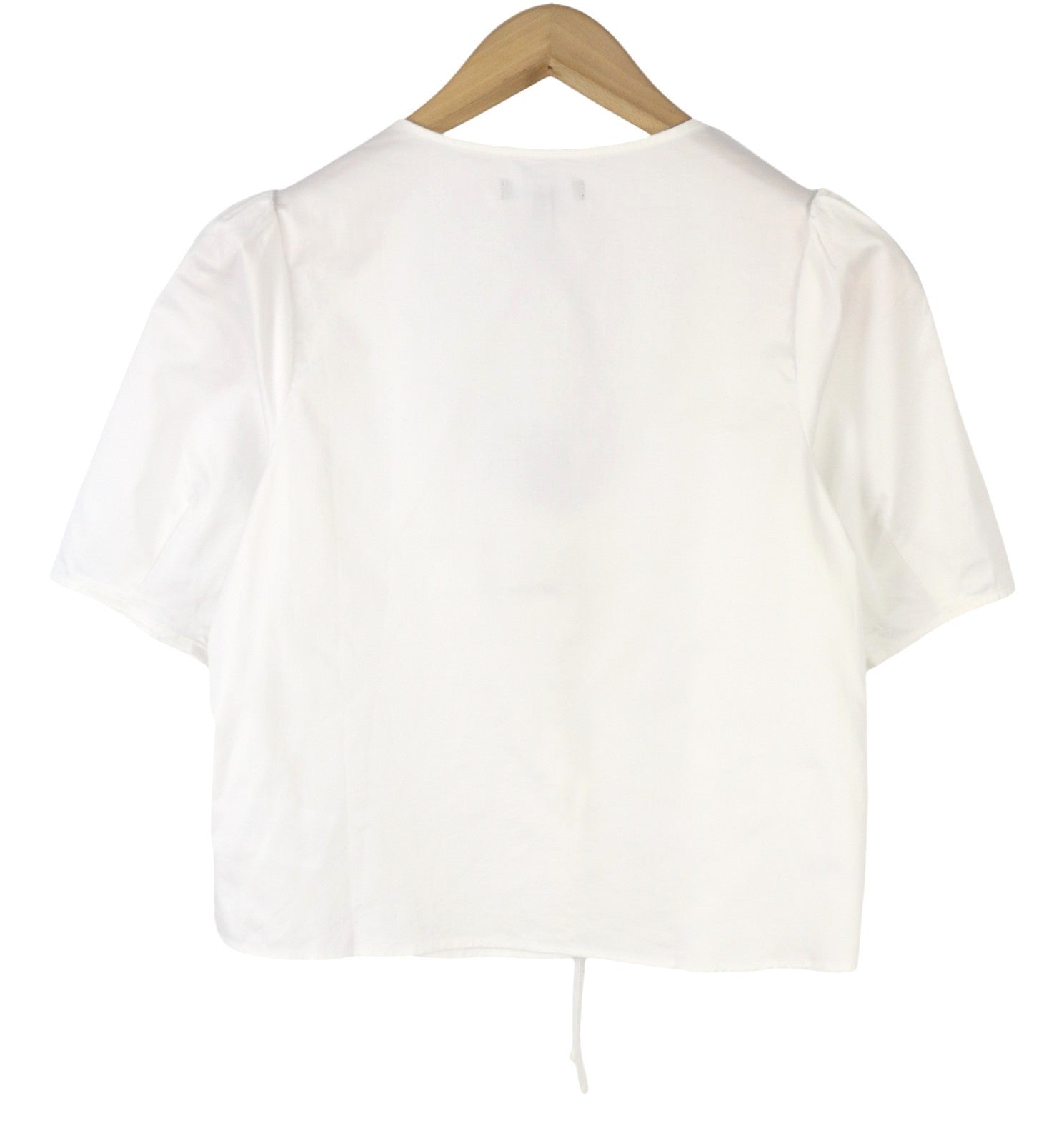 WHO WHAT WEAR Women Blouse S White Cotton Round Neck Cut Out Short Sleeve