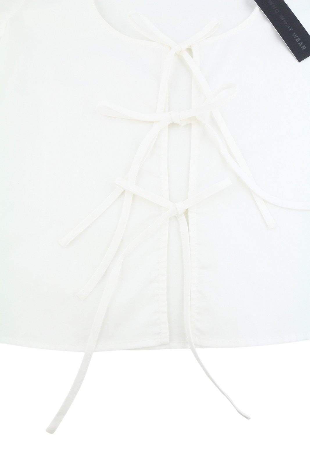 WHO WHAT WEAR Women Blouse S White Cotton Round Neck Cut Out Short Sleeve