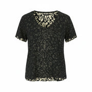 SCOTCH & SODA Women T-Shirt XS Black Patterned V-Neck Loose Short Sleeve