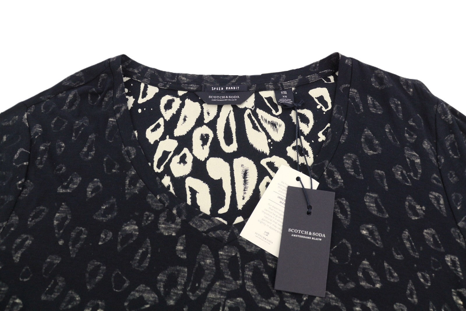 SCOTCH & SODA Women T-Shirt XS Black Patterned V-Neck Loose Short Sleeve