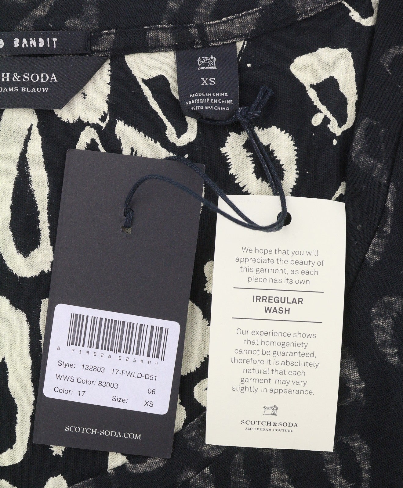 SCOTCH & SODA Women T-Shirt XS Black Patterned V-Neck Loose Short Sleeve