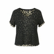 SCOTCH & SODA Women T-Shirt S Black Patterned V-Neck Loose Short Sleeve