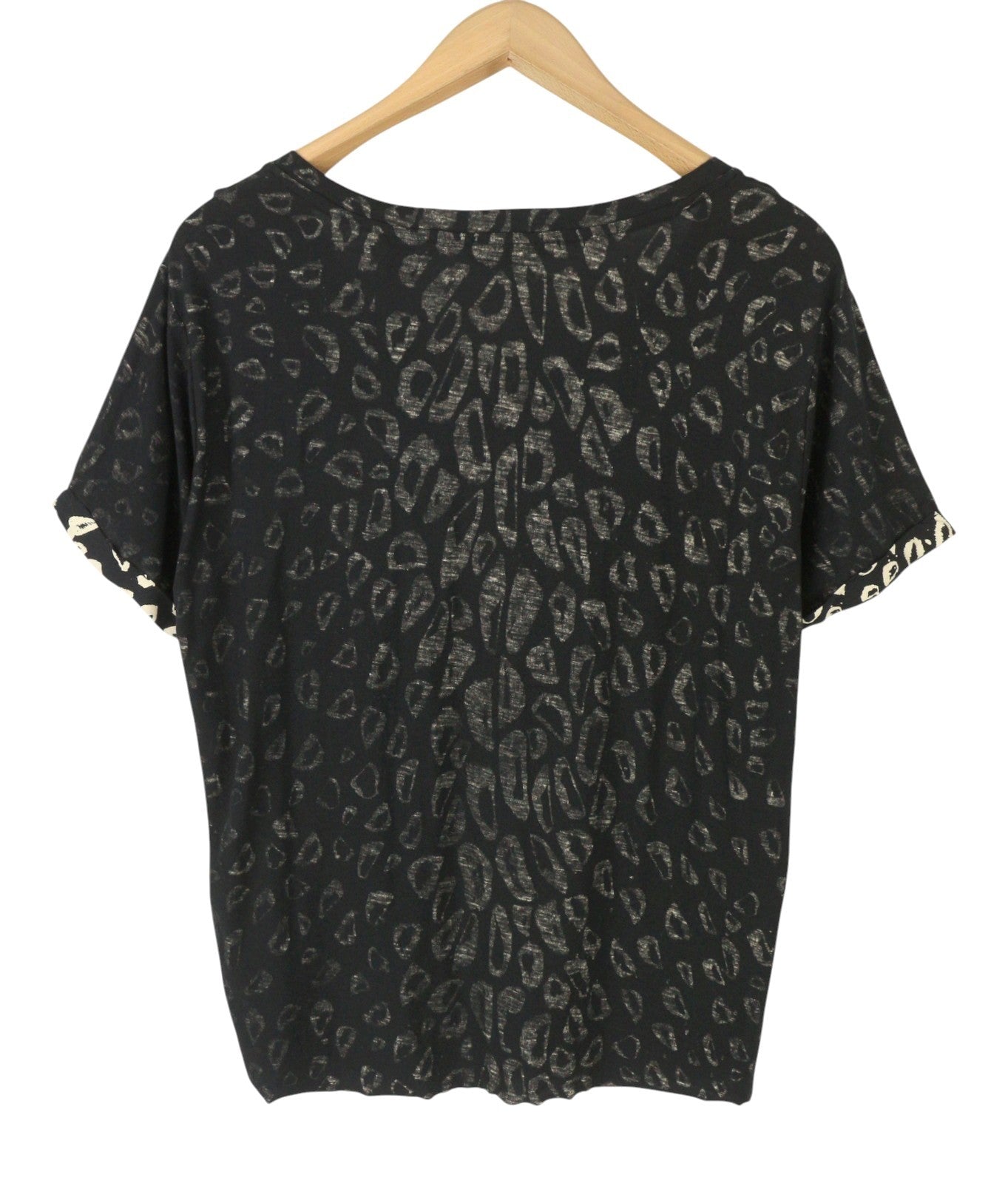 SCOTCH & SODA Women T-Shirt S Black Patterned V-Neck Loose Short Sleeve