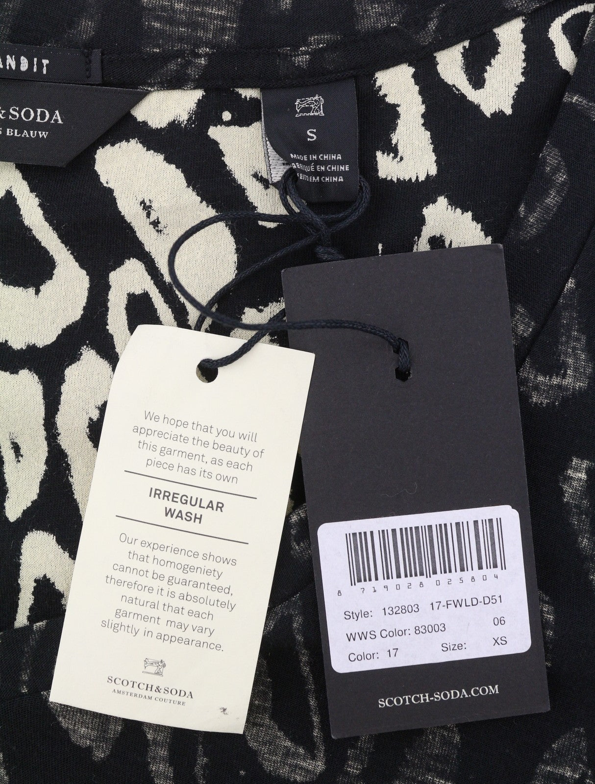 SCOTCH & SODA Women T-Shirt S Black Patterned V-Neck Loose Short Sleeve