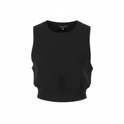 WHO WHAT WEAR Women T-Shirt XL Black Tight Knit Crew Neck Cropped Sleeveless