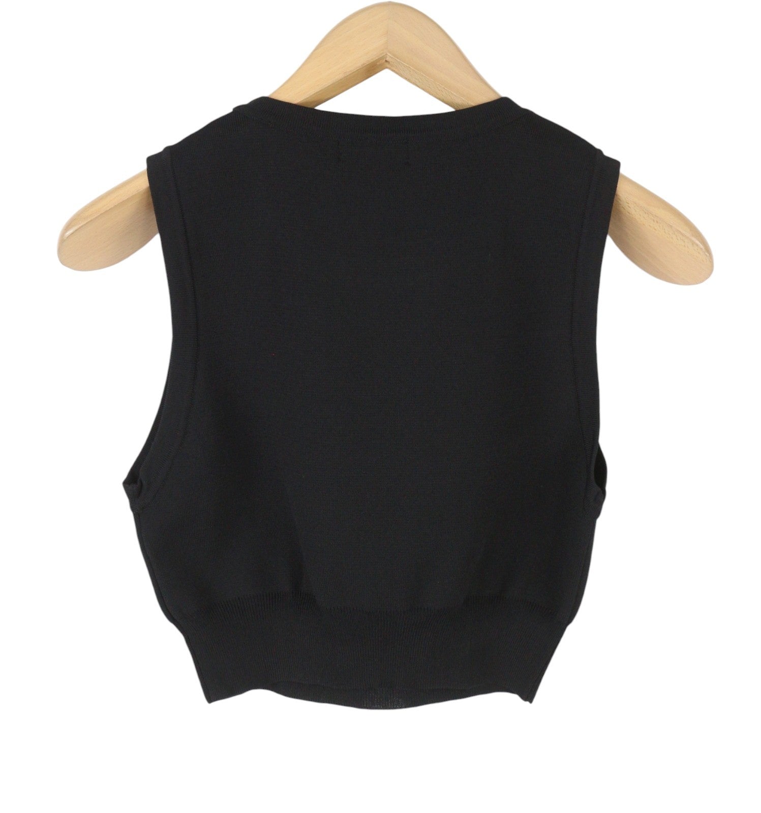 WHO WHAT WEAR Women T-Shirt XL Black Tight Knit Crew Neck Cropped Sleeveless