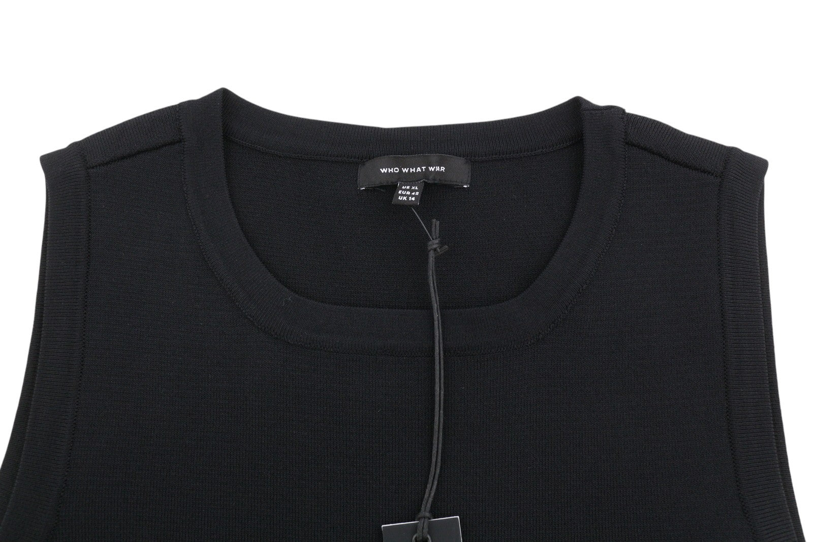 WHO WHAT WEAR Women T-Shirt XL Black Tight Knit Crew Neck Cropped Sleeveless