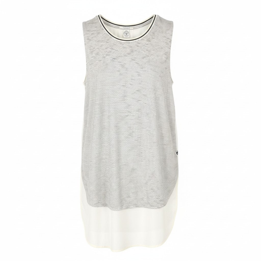 SCOTCH & SODA Women T-Shirt XS White Striped Crew Neck Longer Back Sleeveless