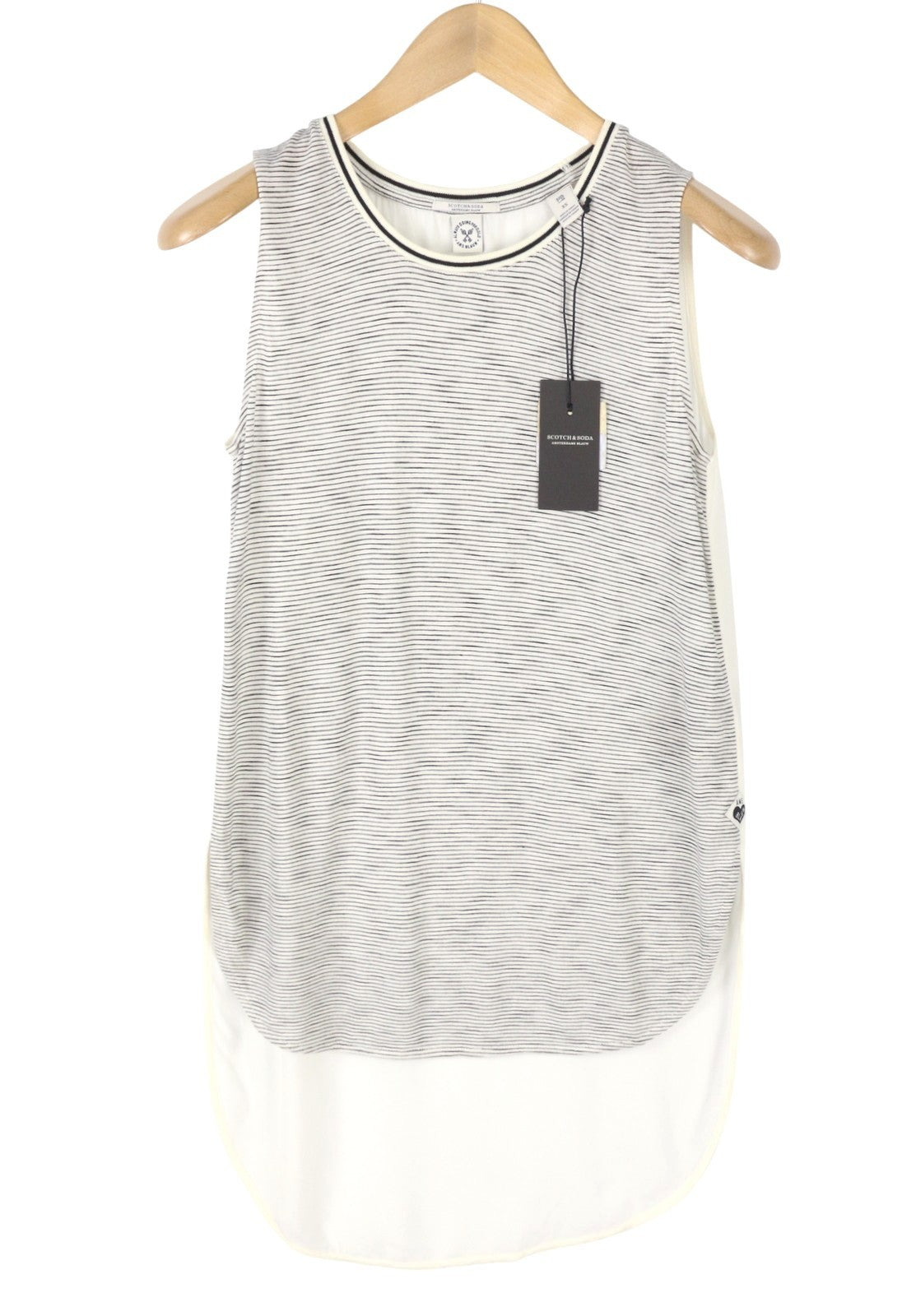 SCOTCH & SODA Women T-Shirt XS White Striped Crew Neck Longer Back Sleeveless