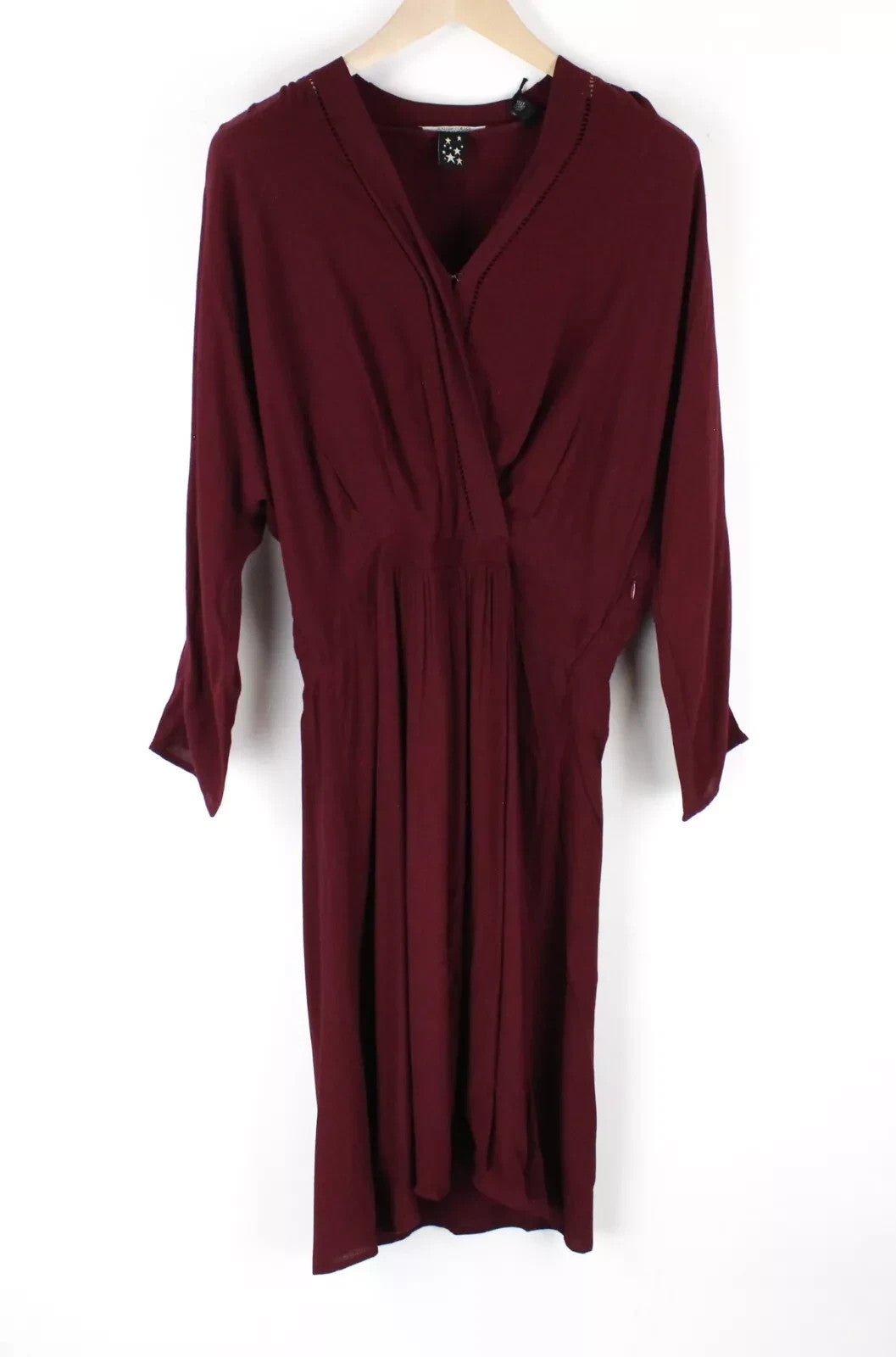 MAISON SCOTCH Women Dress M Burgundy Red Long Sleeved V-Neck Wrap