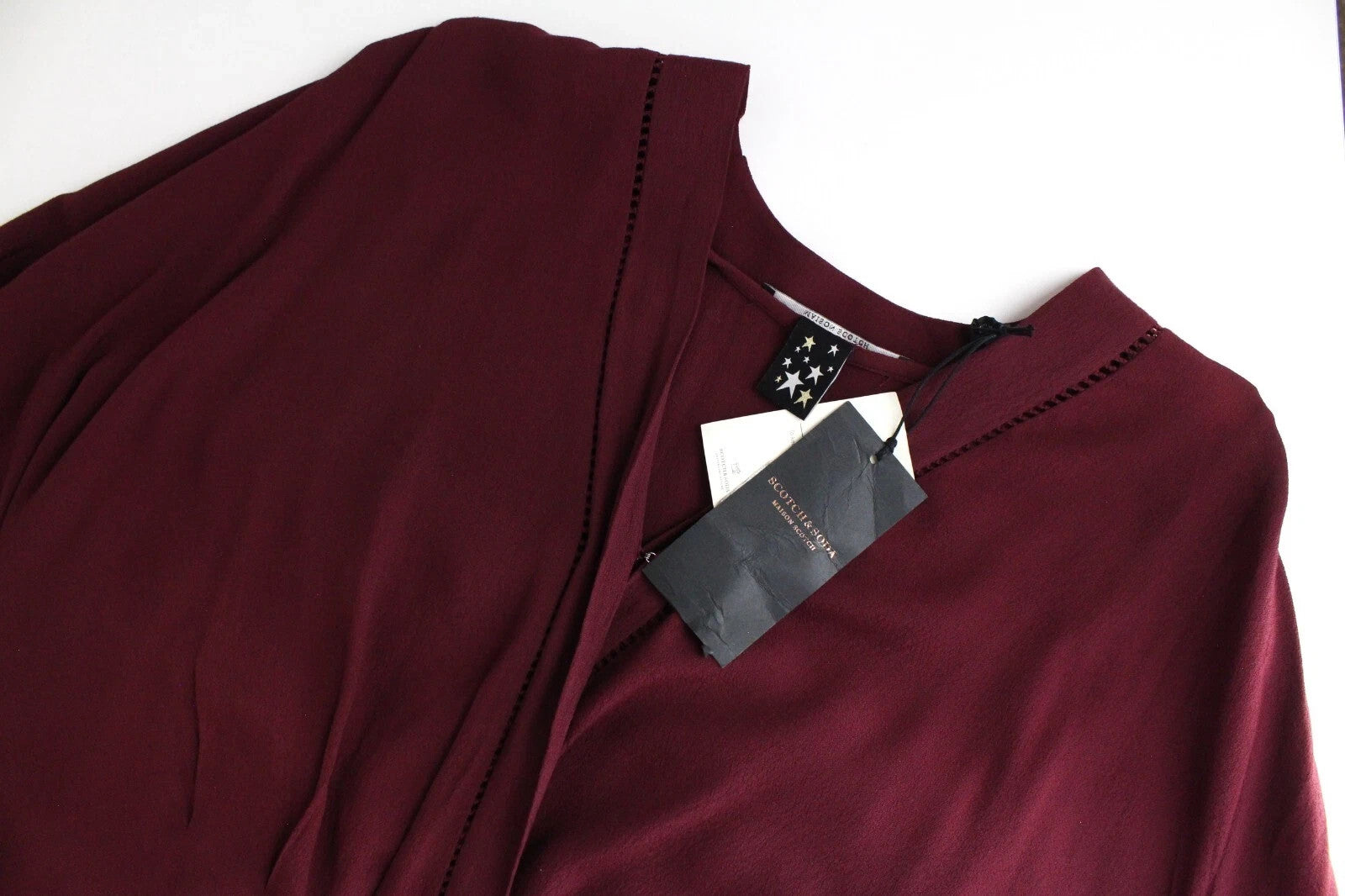 MAISON SCOTCH Women Dress M Burgundy Red Long Sleeved V-Neck Wrap