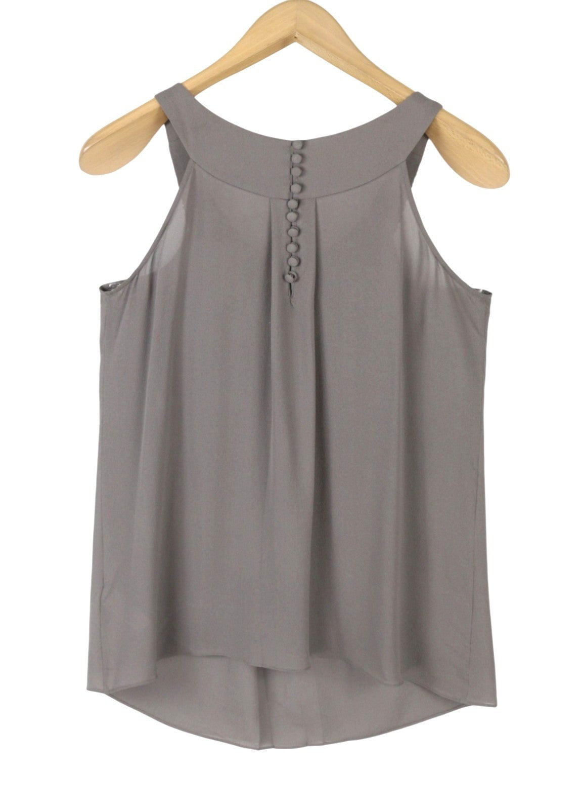MASSIMO DUTTI Women T-Shirt S Grey Silk Pleated Shiny Beads Sleeveless